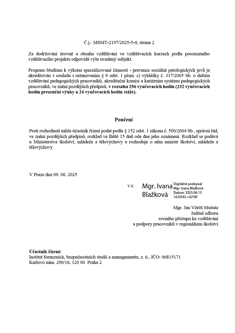 Rozhodnutí o udělení akreditace - strana 2