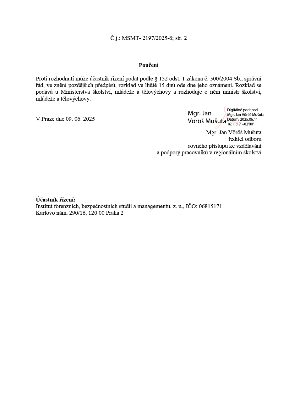 Rozhodnutí o udělení akreditace - strana 2
